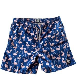 Tom & Teddy Boys Swim Trunks 9-10 Blue Flamingo Print Lined Beach Shorts